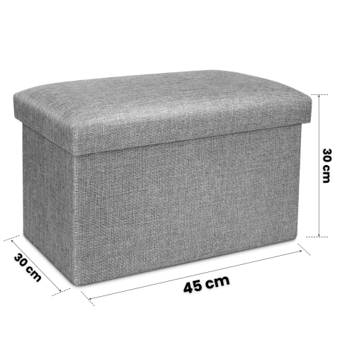 Taburet pliabil cu spatiu de depozitare HASEPE, MDF rezistent, tip otoman, pentru living sau dormitor, gri deschis, 45x30x30 cm [6]