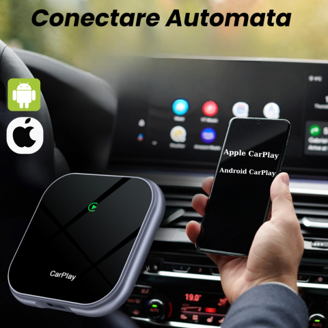Modulator Auto CarPlay si Android Auto Wireless 2 in 1 HASEPE, Plug & Play, Compatibil iOS 10+ si Android 11+, WiFi 2.4/5Ghz, Procesor AI, Conectare Automata, Upgrade Masini cu CarPlay/Android Auto [2]