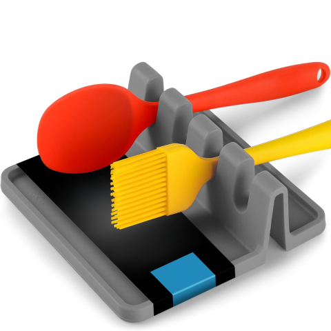 Bucatarie & Servire - Suport Ustensile Bucatarie HASEPE Din Silicon Cu 4 Compartimente, Suport Lingura Silicon Pentru Gatit Curat, Organizator Tacamuri Pentru Blat, Rezistent La Caldura, Baza Anti-Alunecare, Design Modern