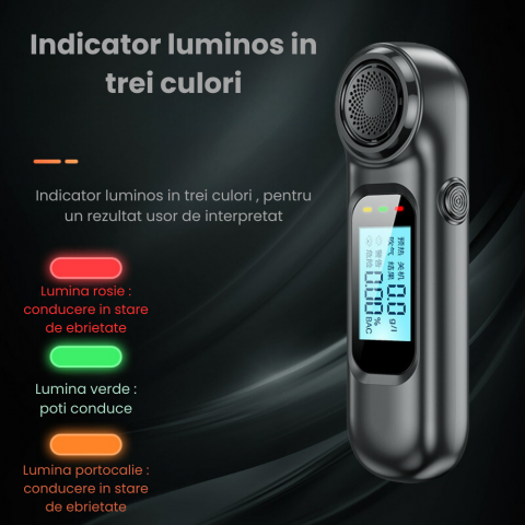 Etilotest Profesional HASEPE, Fara Contact, Alcoolmetru Digital, Calibrare Automata, Acuratete +/-0,01% BAC, LCD Color, USB-C, 300 Testari, Negru Mat [2]