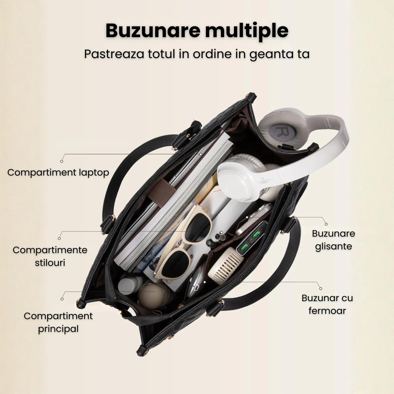 Geanta laptop HASEPE, 2 in 1 Laptop 15.6 inch cu compartiment termoizolant pentru pranz, impermeabila, mare, cu portofel inclus, pentru birou, scoala, calatorii, Negru [7]