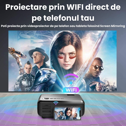 Videoproiector portabil HASEPE, WiFi Mirroring Android/iOS/Windows/MacBook, Rezolutie HD 720P, 3900 LUX, HDMI, USB, SD, VGA, AV, difuzor integrat, ideal pentru acasa si exterior [2]