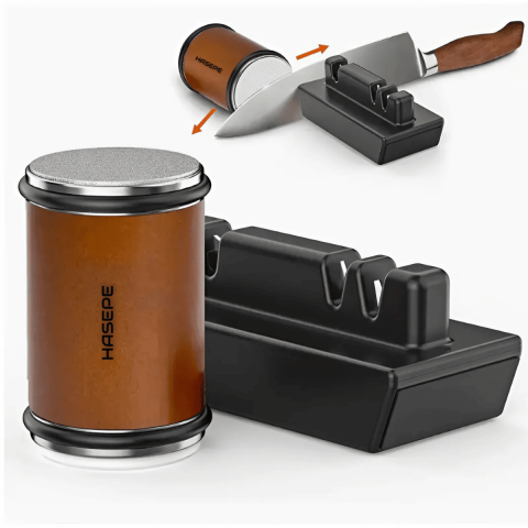 Ustensile gatit - Ascutitor Cutite Rulant Profesional 5 in 1 HASEPE, Piatra Diamantata cu 2 Granulatii (400/1000), Suport Magnetic 15°/20°, Multifunctional, Pentru Cutite si Lame Ceramica