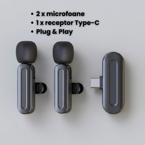 Microfon Lavaliera HASEPE Wireless 2.4G Auto Connect, Microfon Lavaliera Pentru Telefon, Streaming Live Si Interviuri, Microfon Wireless Lavaliera Cu Reducere Zgomot, Microfon Lavaliera Omnidirectiona [4]