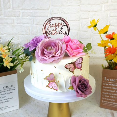 Set 20 Piese Topper Flori si Fluturi pentru Tort HASEPE, Happy Birthday, Nunta, Aniversari, Petreceri [2]