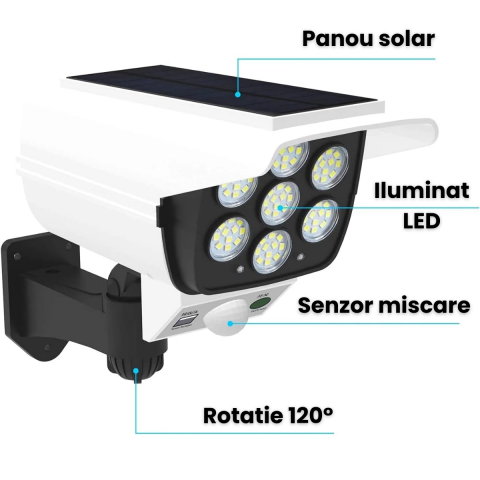 Proiector Solar LED cu Senzor de Miscare HASEPE, Telecomanda, 3 Moduri, Fara Fir, Ecologic, Panou 5V, Baterie 1000mAh, Unghi 120 [4]