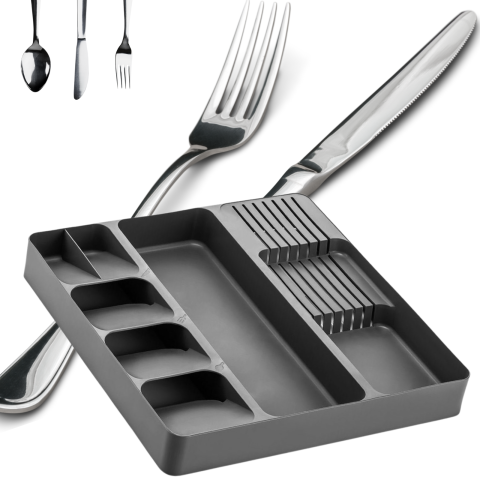 Suporturi tacamuri - Organizator tacamuri sertar HASEPE, 8 compartimente, design compact si spatios, suport pentru linguri, furculite, cutite si ustensile de bucatarie
