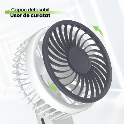 Ventilator portabil pliabil USB HASEPE, 3 viteze, rotire 180°, diametru 21 cm, autonomie 1,5–5 ore, compact si silentios, ideal pentru birou, plaja, calatorii, alb [6]