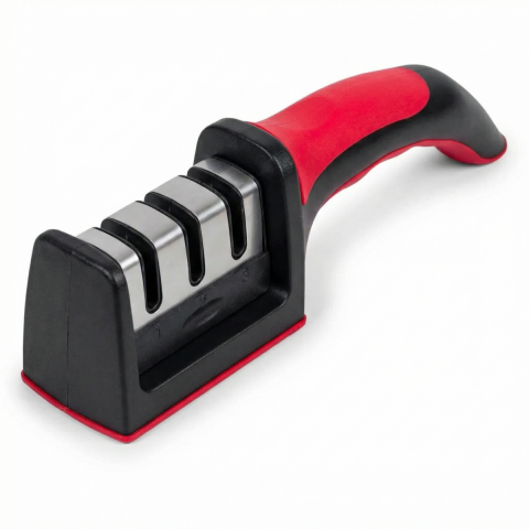 Ustensile gatit - ​​​​​​​Aparat Ascutit Cutite HASEPE, Manual Cu 3 Spatii, Aparat Ascutit Cutite Cu 1 Spatiu Otel Si 2 Ceramice, Ascutitor Cutite Cu Baza Anti Alunecare Silicon, Maner ABS Ergonomic, Aparat Ascutit Cuti