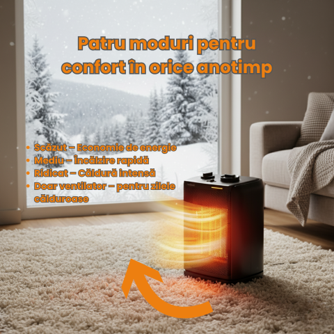 Aeroterma electrica cu ventilator HASEPE, 2000W, 2 trepte incalzire, termostat, 20m², protectie rasturnare, protectie supraincalzire, negru [1]