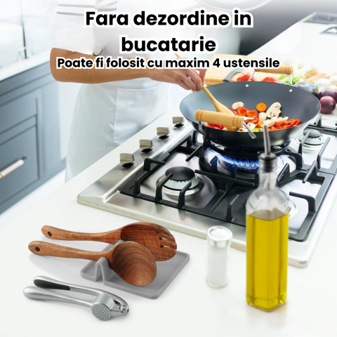 Suport Ustensile Bucatarie HASEPE Din Silicon Cu 4 Compartimente, Suport Lingura Silicon Pentru Gatit Curat, Organizator Tacamuri Pentru Blat, Rezistent La Caldura, Baza Anti-Alunecare, Design Modern [5]