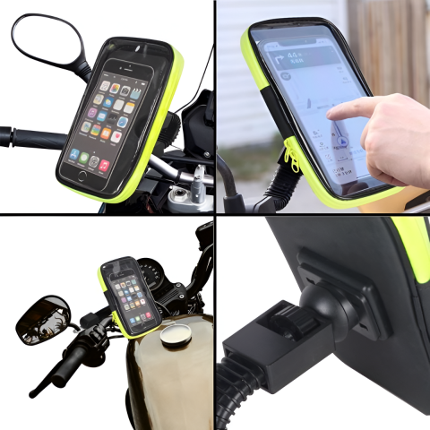 Suport Telefon Motocicleta HASEPE, Borseta Impermeabila cu Rotire 360°, Montare pe Oglinda Retro, Fermoar Etans, Compatibil Telefoane Pana la 6,7", Verde/Negru [4]