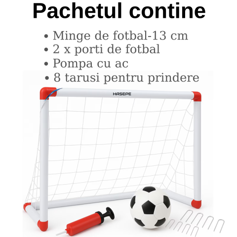 Set 2 porti fotbal HASEPE cu minge si pompa cu ac, Plasa ranforsata si carlige fixare, Porti fotbal portabile copii si adulti, Mini porti fotbal pentru antrenament, joc, curte, parc sau interior, Acce [2]