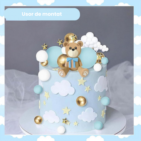 Set 38 Decoratiuni Topper Tort Ursulet Albastru HASEPE, pentru Botez, Baby Shower si Aniversari, Reutilizabile, Spuma si Plastic [2]