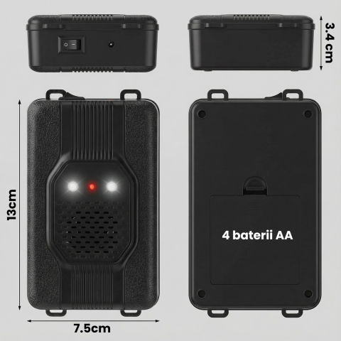 Aparat Anti Rozatoare Auto HASEPE Cu Ultrasunete Si Lumini, Aparat Anti Rozatoare Autovehicule Pentru Jderi Si Nevăstuici, Aparat Impotriva Rozatoarelor Auto Pentru Compartiment Motor, Carcasa ABS, Al [5]