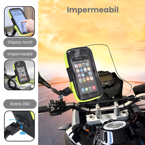 Suport Telefon Motocicleta HASEPE, Borseta Impermeabila cu Rotire 360°, Montare pe Oglinda Retro, Fermoar Etans, Compatibil Telefoane Pana la 6,7", Verde/Negru [2]