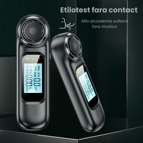 Etilotest Profesional HASEPE, Fara Contact, Alcoolmetru Digital, Calibrare Automata, Acuratete +/-0,01% BAC, LCD Color, USB-C, 300 Testari, Negru Mat [1]