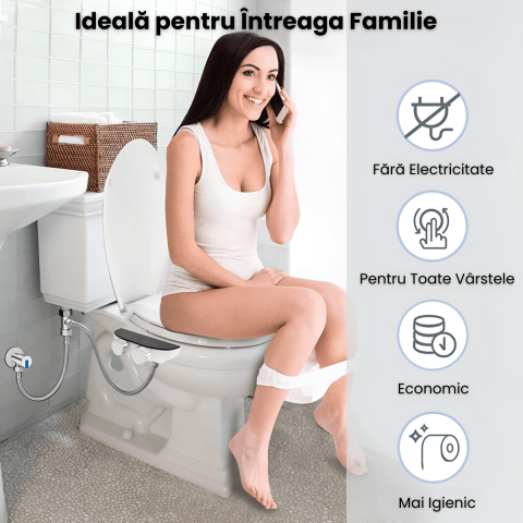 Bideu Portabil Non-Electric HASEPE, Ultra-Slim 0.6 cm, Duze Duble cu Auto-Curatare, Control Presiune Reglabil, Montaj Rapid, Compatibil Toaleta Standard, Igiena Personala, Alb [4]