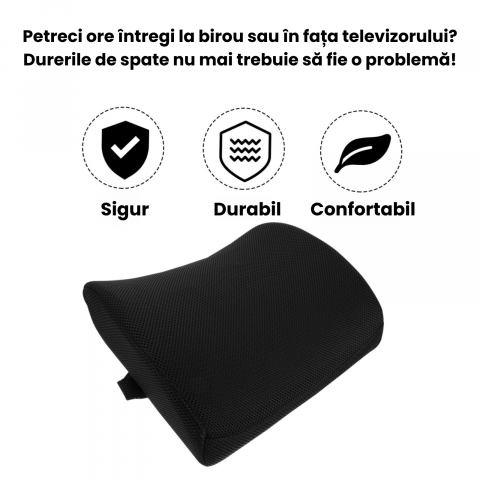 Pernă lombară ortopedică cu spumă memorie HASEPE, suport ergonomic spate, curea reglabila, husă respirabilă, pentru birou, scaun auto și acasă [5]