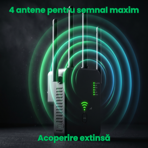 Range Extender WIFI HASEPE® 1200M Dual Band, Repeater WIFI Semnal, Amplificator WIFI Cu Acoperire Extinsa, Range Extender WIFI Cu Protectie, Repeater WIFI Casa Birou, Amplificator WIFI Stabil, Design [2]