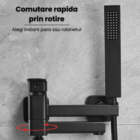 Baterie cada si dus cu montaj in perete HASEPE, cartus ceramic, set de dus si pipa cu comutator, rezistenta la coroziune si uzura, negru [2]