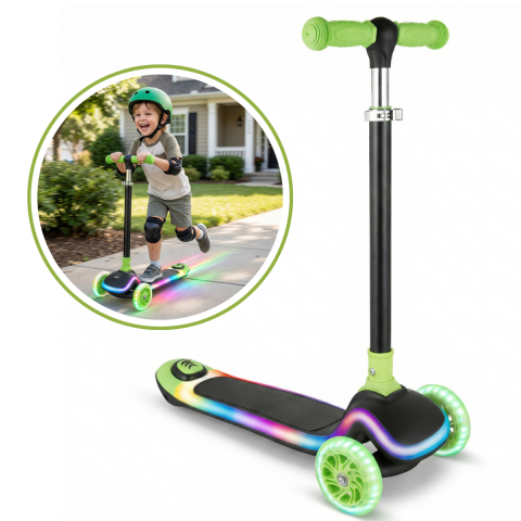 Trotinete - Trotineta Copii HASEPE Cu 3 Roti, Trotineta Cu Led In Roti, Inaltime 80 Cm, Ghidon Stabil, Design Pentru Echilibru, Trotineta Pentru Copii Usor De Folosit, Culoare Verde, Trotineta Copii Pentru Joaca