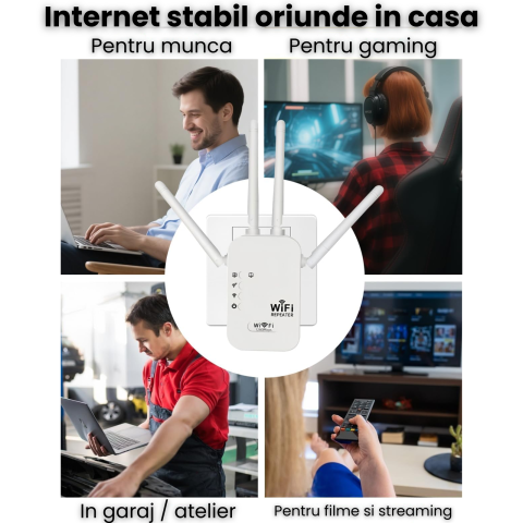 Amplificator Wifi HASEPE 1200Mbps Dual Band 2.4GHz 5GHz, Wifi Repeater Cu 4 Antene Externe Si Port Ethernet, Repetor Wifi Pentru Extindere Semnal Internet In Casa Sau Birou, Amplificator Wifi Wireless [4]