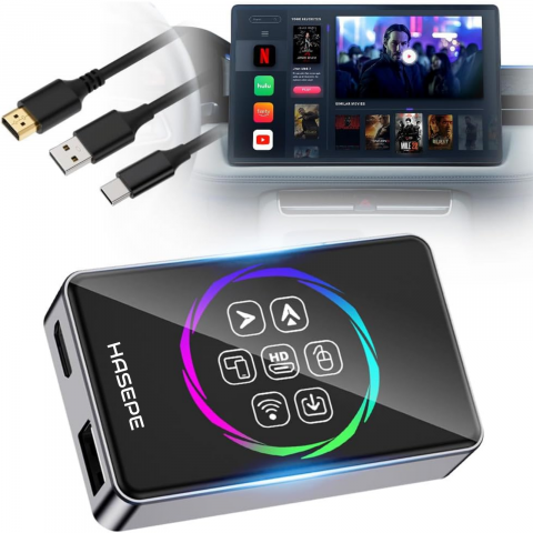 Accesorii electronice auto - Adaptor Auto Wireless CarPlay si Android Auto HASEPE Ai Box, Adaptor Bluetooth Dual Wi-Fi 5G, HDMI, Android 11, Plug & Play, 4GB RAM, 32GB, CarPlay Wireless, Netflix/YouTube