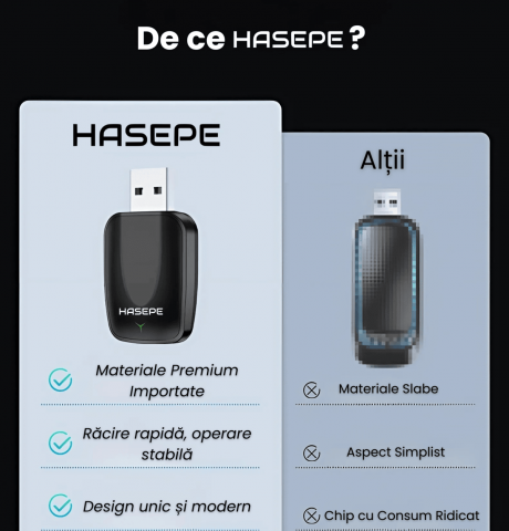 Adaptor Wireless 2 in 1 CarPlay si Android Auto HASEPE Slim, Adaptor Android Auto Wireless, Modulator Android Auto, Adaptor Wireless CarPlay Apple, Smart USB, Negru [1]