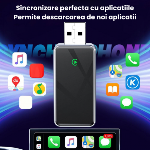 Adaptor Wireless CarPlay si Android Auto HASEPE, Modul Slim USB Plug & Play, Compatibil iPhone si Android, Conectare Automata, Suport Asistent Vocal Siri/Google, Design Premium, Gri [2]