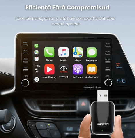 Adaptor Wireless 2 in 1 Carplay si Android Auto HASEPE slim, Smart USB car play, reconectare automata, compatibil USB, multifunctional, Negru/Gri [1]