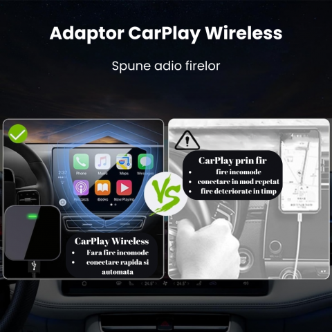 Adaptor Wireless CarPlay HASEPE, Modul CarPlay Slim, Conectare Automata prin USB, WiFi 5.8GHz si Bluetooth 5.0, Compatibil iPhone, Negru Compact [2]