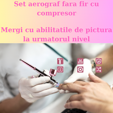 Aerograf cu Dubla Actiune HASEPE, Duza de 0,3 mm, instrumente de curatare, Afisaj LCD, fara fir, 38 PSI, Pentru arta unghiilor, Pictura corporala, Tatuaj semi-permanent, Decorarea torturilor, Masina, [4]