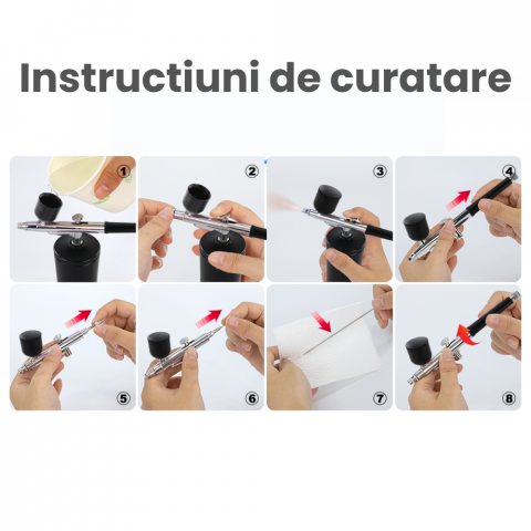 Aerograf cu Dubla Actiune HASEPE, Duza de 0,3 mm, instrumente de curatare, Afisaj LCD, fara fir, 38 PSI, Pentru arta unghiilor, Pictura corporala, Tatuaj semi-permanent, Decorarea torturilor, Masina, [3]