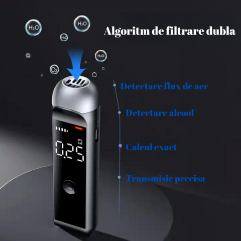 Etilotest Non-Contact HASEPE, Alcool Tester Portabil Digital, Analiza Rapida, Autonomie 7 Zile, Display LCD Iluminat, Incarcare USB-C, Testare Multipla, Negru [2]