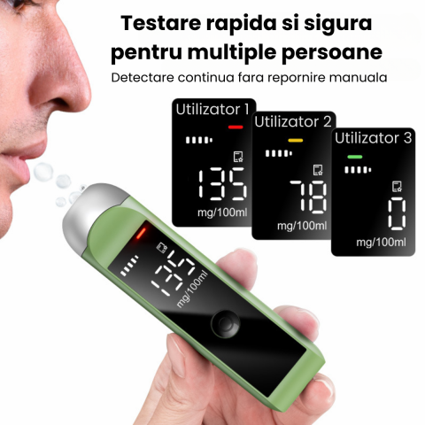 Etilotest Non-Contact HASEPE, Alcool Tester Portabil Digital, Testare Rapida Multipla, Autonomie 7 Zile, Display LCD Iluminat, Incarcare USB-C, Verde Compact [3]