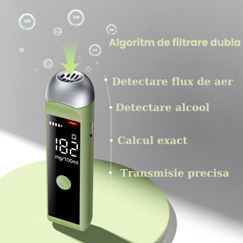 Etilotest Non-Contact HASEPE, Alcool Tester Portabil Digital, Testare Rapida Multipla, Autonomie 7 Zile, Display LCD Iluminat, Incarcare USB-C, Verde Compact [2]