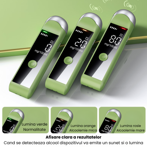 Etilotest Non-Contact HASEPE, Alcool Tester Portabil Digital, Testare Rapida Multipla, Autonomie 7 Zile, Display LCD Iluminat, Incarcare USB-C, Verde Compact [7]