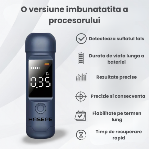 Etilotest Profesional HASEPE, Alcool Tester Digital Non-Contact, Precizie +0.015%, Calibrare Automata, Memorare Rezultate, Display LCD, Autonomie Extinsa, Negru [1]