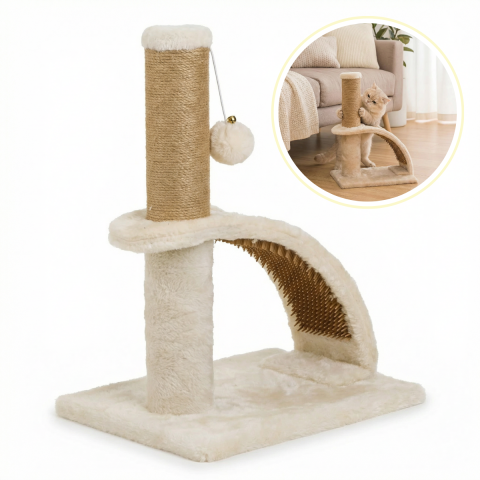 Petshop - Ansamblu de Joaca HASEPE pentru Pisici, Post pentru Zgariat din Sisal, Stalp pentru Ascutit Gheare, Accesorii Animale de Companie, Montare Usoare, 35 x 24 x 43 cm, Bej