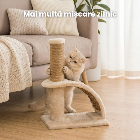 Ansamblu de Joaca HASEPE pentru Pisici, Post pentru Zgariat din Sisal, Stalp pentru Ascutit Gheare, Accesorii Animale de Companie, Montare Usoare, 35 x 24 x 43 cm, Bej [5]