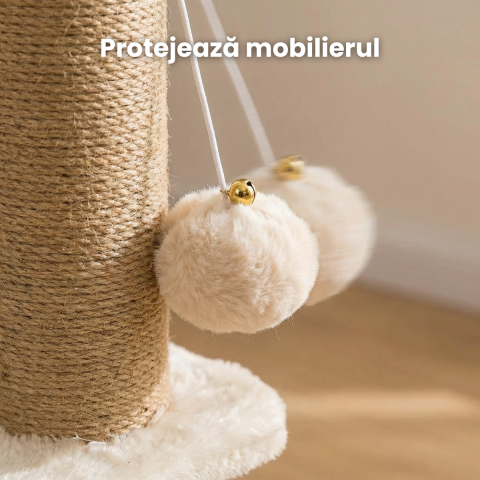 Ansamblu de Joaca HASEPE pentru Pisici, Post pentru Zgariat din Sisal, Stalp pentru Ascutit Gheare, Accesorii Animale de Companie, Montare Usoare, 35 x 24 x 43 cm, Bej [2]