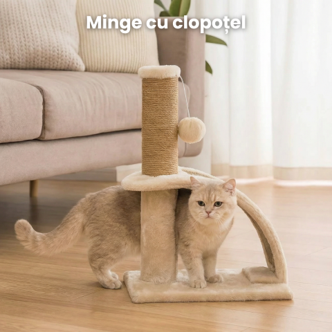 Ansamblu de Joaca HASEPE pentru Pisici, Post pentru Zgariat din Sisal, Stalp pentru Ascutit Gheare, Accesorii Animale de Companie, Montare Usoare, 35 x 24 x 43 cm, Bej [4]