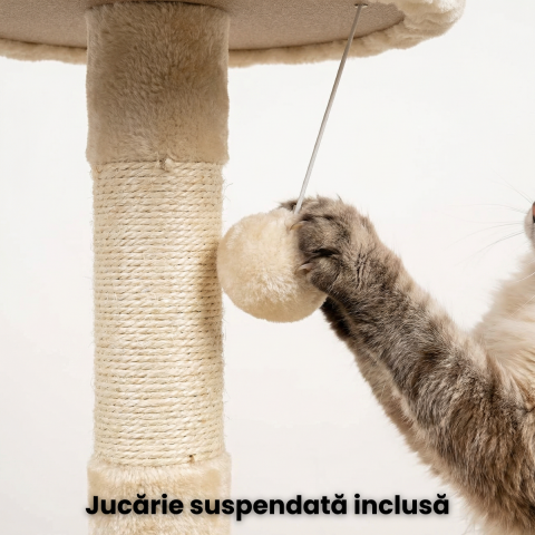 Ansamblu Joaca Pisici HASEPE, Hamac Si Jucarie Minge, Suport Ascutit Unghii Pisica cu 2 Nivele, Stabil, 51x35x70cm, Bej [3]