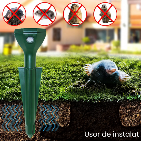Aparat Anti Cartite si Sobolani de Pamant HASEPE, Anti Soareci de Camp si Serpi, Vibratii Solare 360°, Rezistent la Apa, Incarcare Solara, Protectie Gradina, Verde [5]