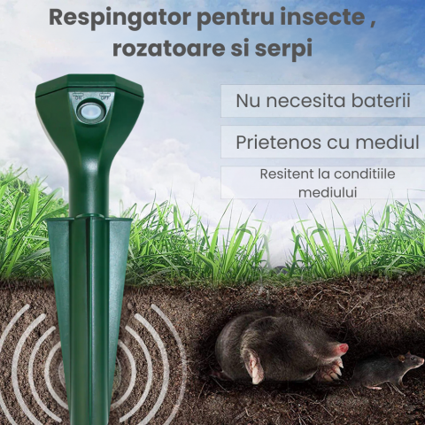 Aparat Anti Cartite si Sobolani de Pamant HASEPE, Anti Soareci de Camp si Serpi, Vibratii Solare 360°, Rezistent la Apa, Incarcare Solara, Protectie Gradina, Verde [3]