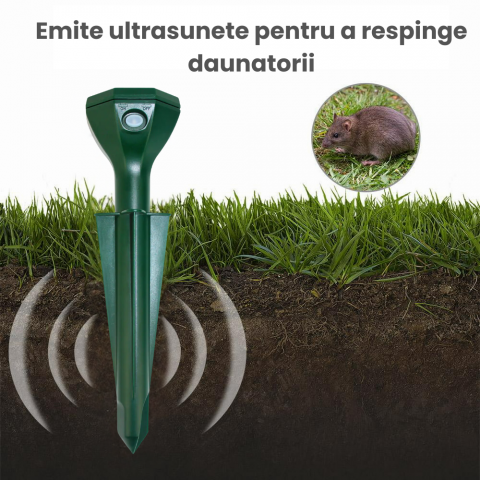 Aparat Anti Cartite si Sobolani de Pamant HASEPE, Anti Soareci de Camp si Serpi, Vibratii Solare 360°, Rezistent la Apa, Incarcare Solara, Protectie Gradina, Verde [1]