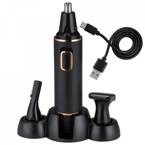 Aparat de tuns HASEPE, reincarcabil, 3 capete pentru tuns parul din nas si urechi, din zona sprancenelor sau parul corporal, Negru [0]