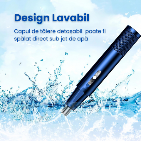 Aparat Tuns Par Nas si Urechi HASEPE, Trimmer Facial Electric USB, Lame Otel Inoxidabil, Cap Rotativ, Design Compact 15x1cm, Curatare Usoara, Albastru [4]