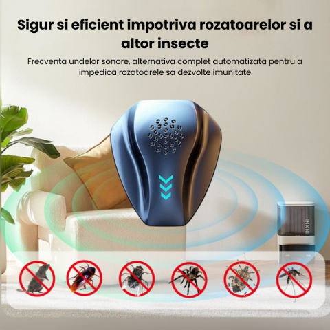 Aparat Ultrasunete 360° HASEPE, Anti Rozatoare, Anti Gandaci, Anti Tantari, Unda Dubla Fara Unghi Mort, Acoperire 120mp, Silentios, Fara Chimicale, Sigur Copii/Animale, Albastru [1]